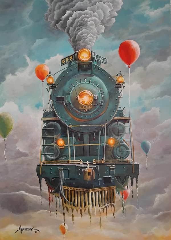 Read more about the article Έργο Ζωγραφικής Θοδωρής Μαρκόπουλος – The melting train –